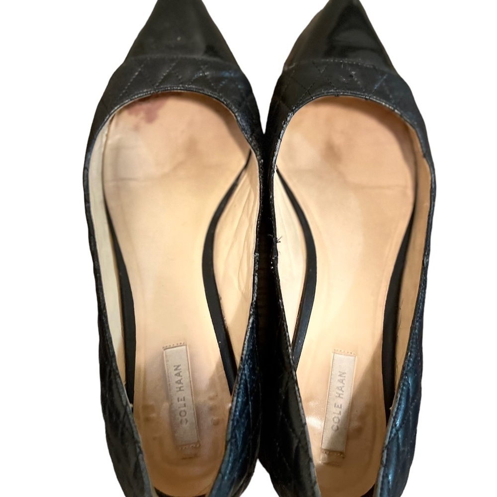 Cole Haan black leather pointy flats. Size 9B. Pre owned